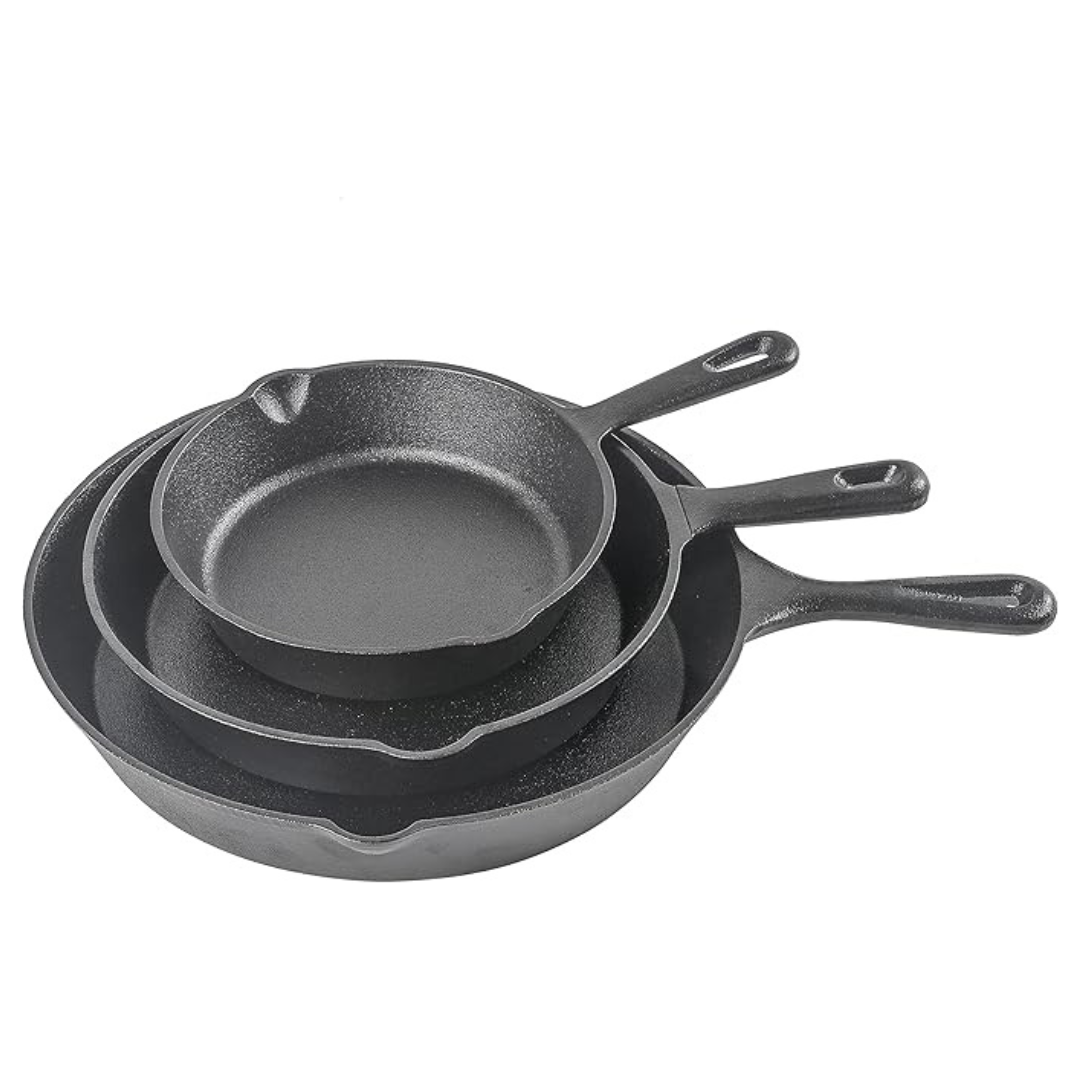 3-Piece Commercial CHEF Cast Iron Cookware Skillet (8"/10"/12")
