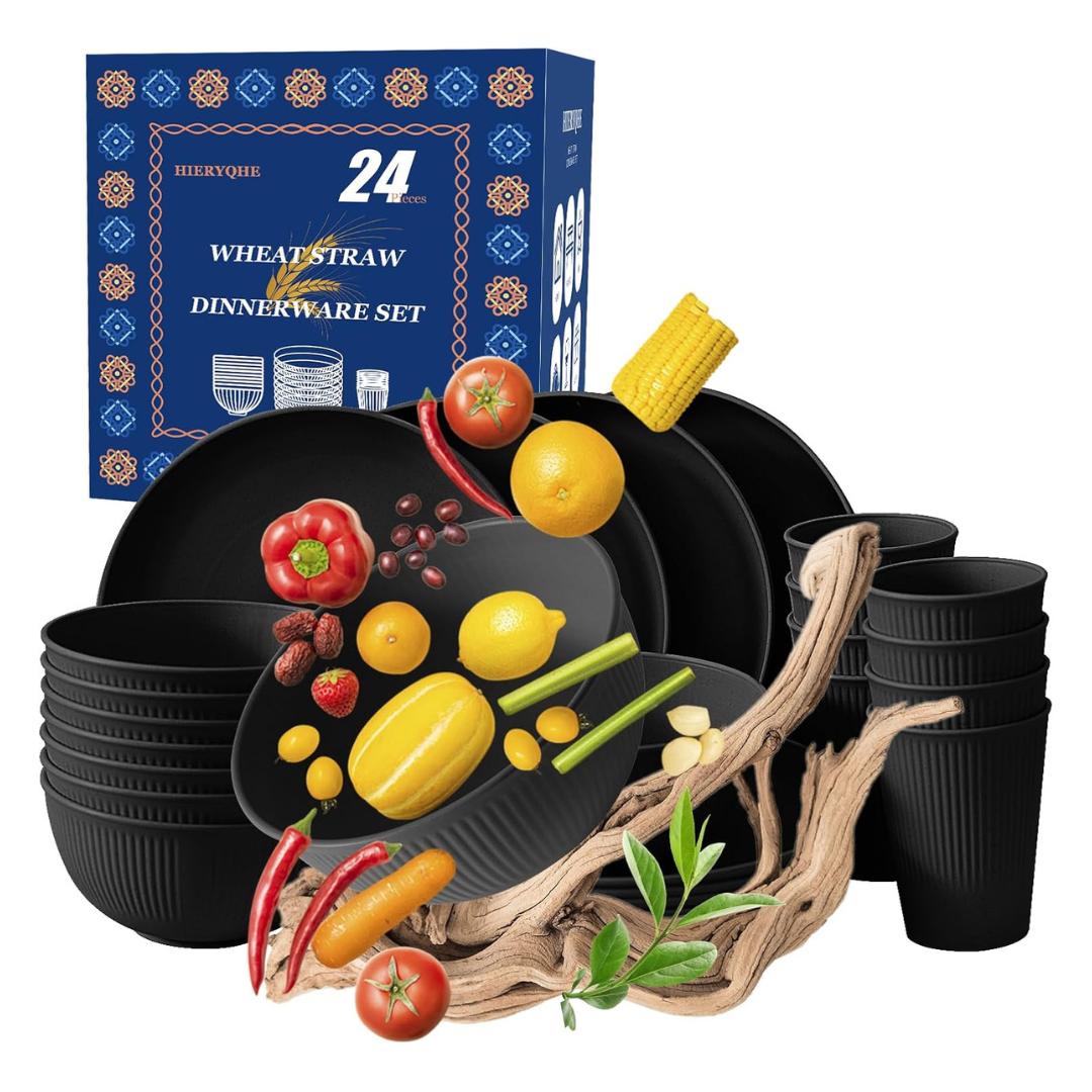 24-Piece Dishwasher Safe Wheat Straw Dinnerware Set (Various)