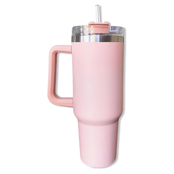40oz Glassy Girls Blush Pink Matte Tumbler With Handle And Straw