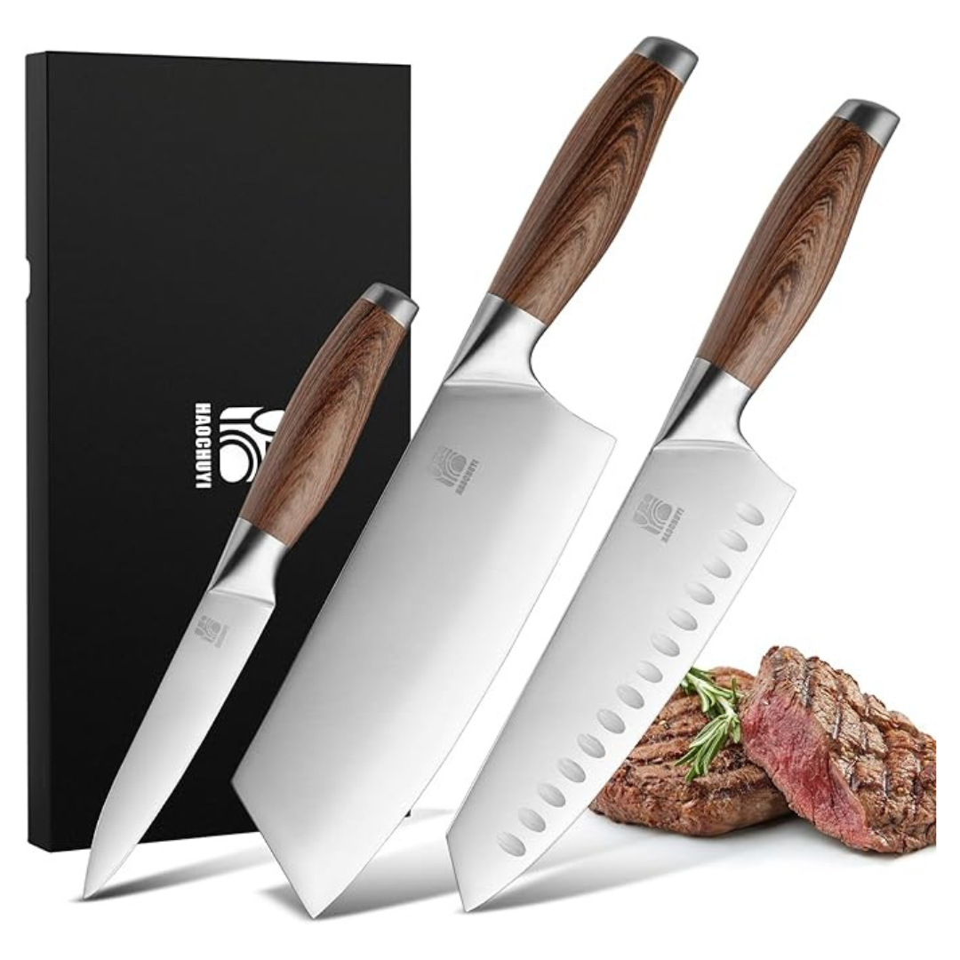 3-Piece Professional Ultra-Sharp Chef Knife Set W/Ergonomic Steel Handle