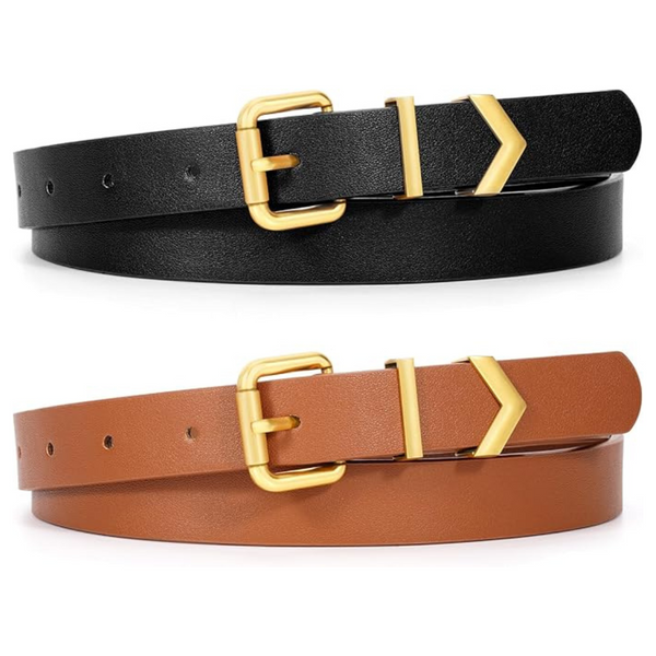 2-Pack Women's Skinny Leather Belts For Jeans