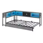 Corner Twin Bed Frame With Bookshelf And LED Lights