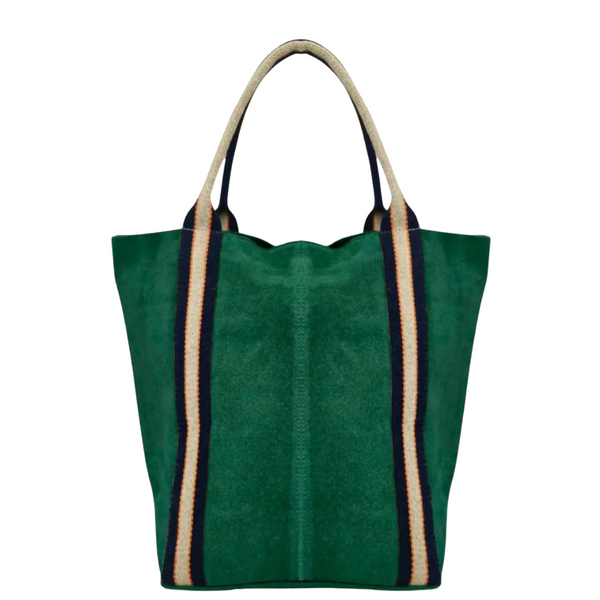 Italian's Leather Women's Suede And Stripe Tote Bag (Dark Green)