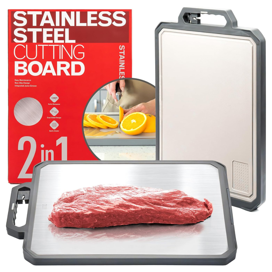 Stainless Steel Cutting Board With Ceramic Sharpener & Grater