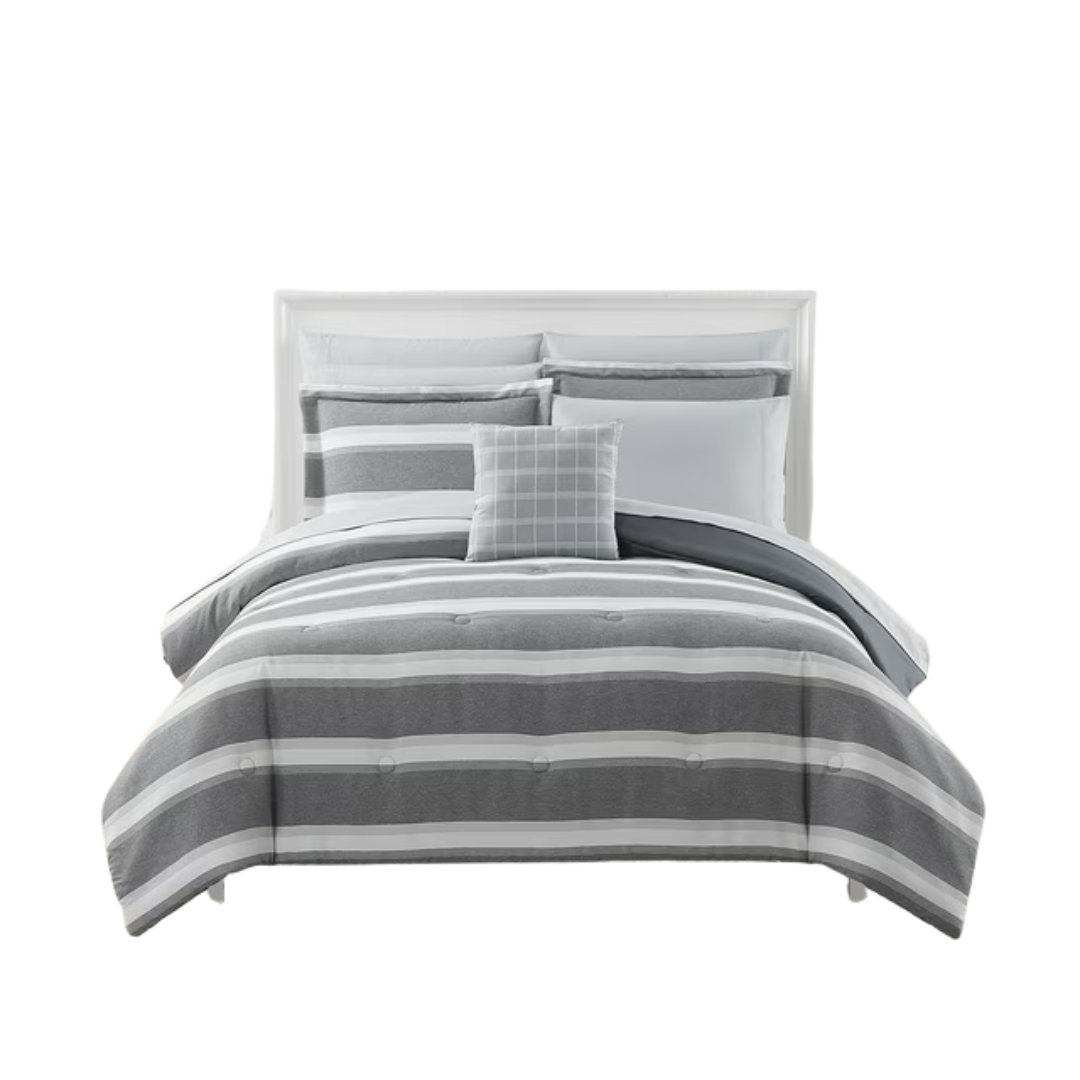 Mainstays 10 Piece Grey Stripe Bed In A Bag Comforter Sets