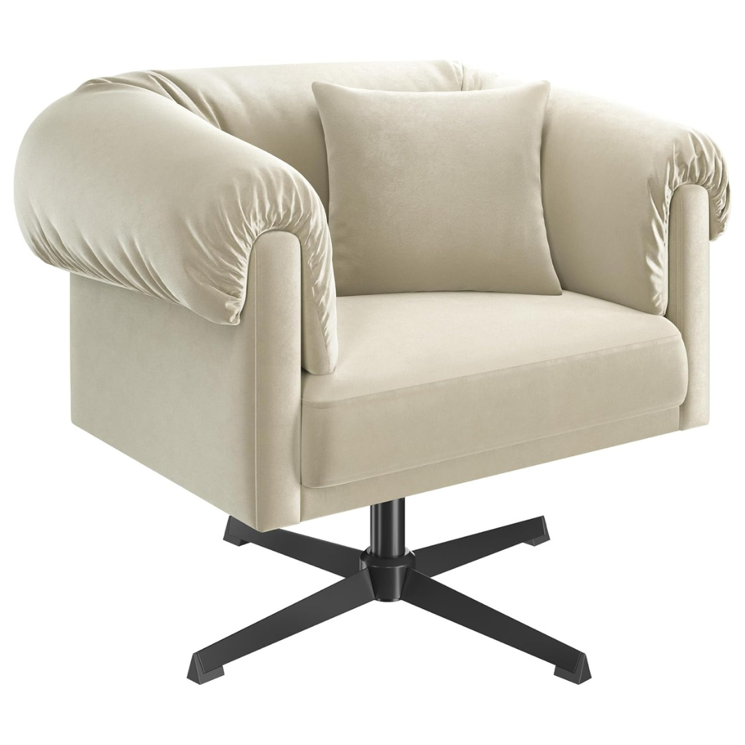 Yaheetech Modern Upholstered Swivel Velvet Accent Armchair With Pillow