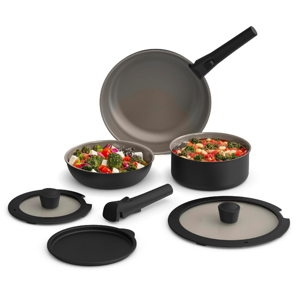 8-Piece Bella Removable Handle Cookware Set With Silicone Rims