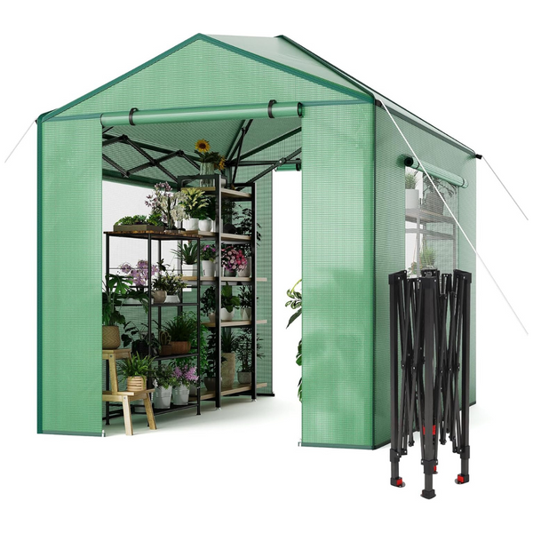 12ft x 8ft Portable Pop-Up Outdoors Greenhouse With PE Cover