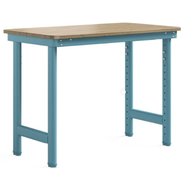 44" Everest Metal Adjustable Height Wide Work Table w/ Solid Bamboo Top (Blue or White)
