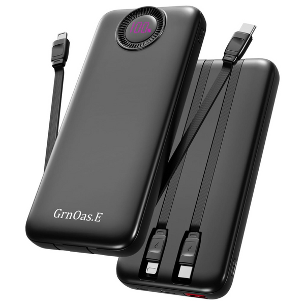 GrnOas.E 10000mAh 22.5W Portable Power Bank w/ Built in Cables
