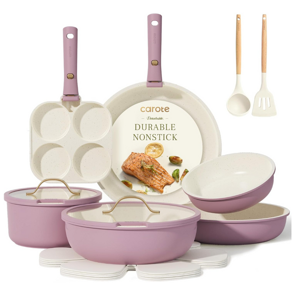 19-Piece Carote Nonstick Cookware Set W/ Removable Handle