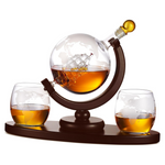 Godinger Whiskey Decanter Globe Set With 2 Etched Globe Whisky Glasses