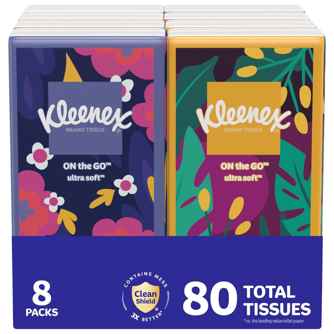 8-Pack 10-Count Kleenex Ultra On-The-Go Tissue Pocket Packs