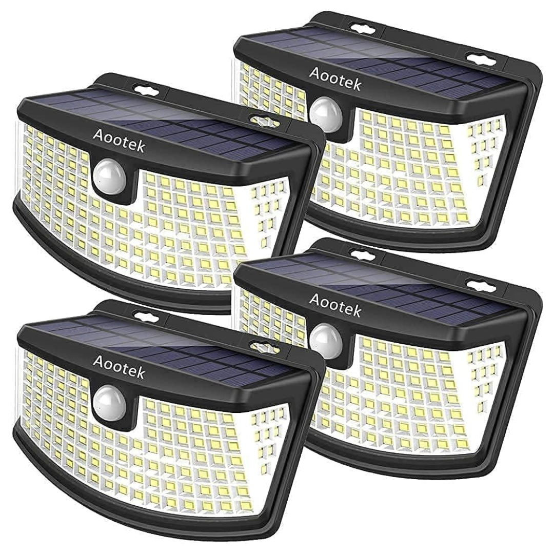 4-Pack Aootek 120 LEDs Solar Motion Sensor Lights With Lights Reflector