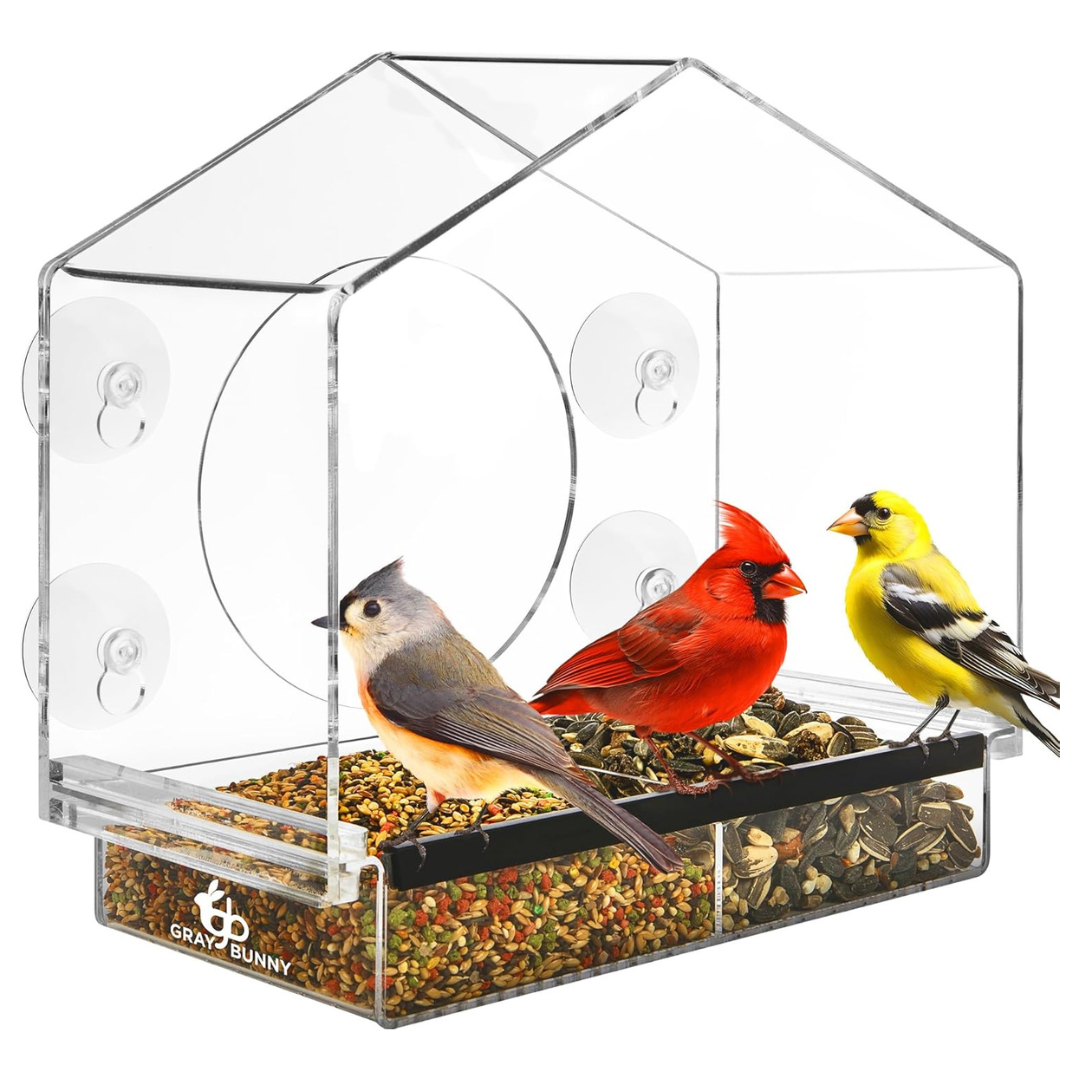 Gray Bunny Clear View Window Bird Feeder (Large House Style)