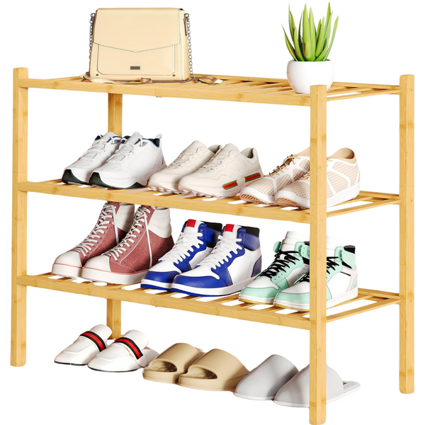 Smiry 3-Tier Bamboo Multifunctional Shoe Organizer Rack