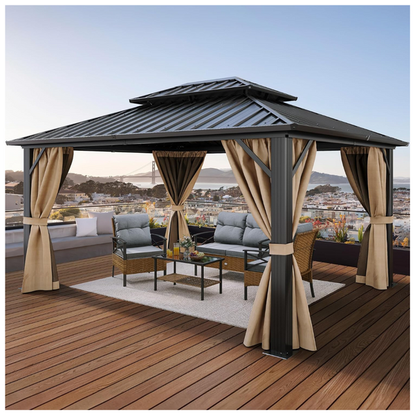 10ft x 12ft Yitahome Gazebo 2-Tier Hardtop Galvanized Iron Garden Tent