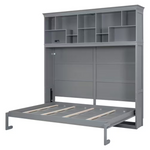Gray Wood Frame Queen Murphy Bed With Top Shelves And USB