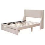 Beige Wood Frame Full Size Platform Bed