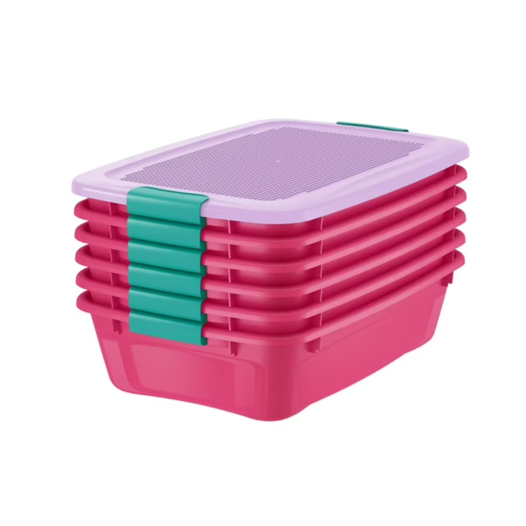 6-Count Your Zone Medium Storage Bin With Brick Play Lid (Pink)