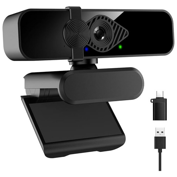 2K Ultra HD Computer Webcam w/ Microphone & USB-C Adapter