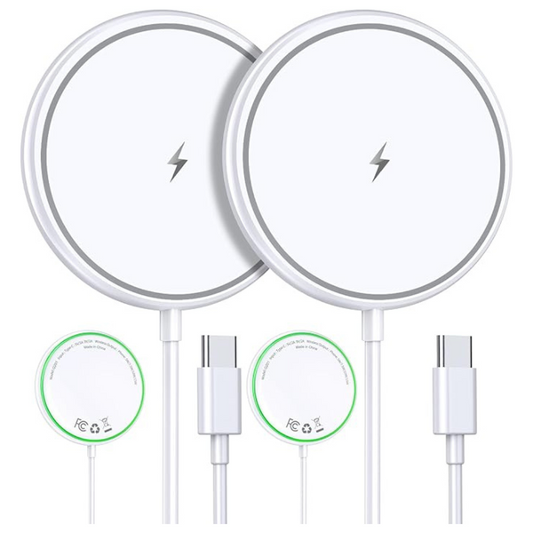 2-Pack 15W Magnetic Wireless Charger With Sleep-Friendly LED Light