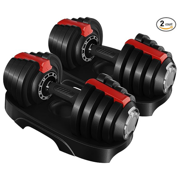 2-Count Adjustable Dumbbell Set W/ Anti-Slip Handle & Tray