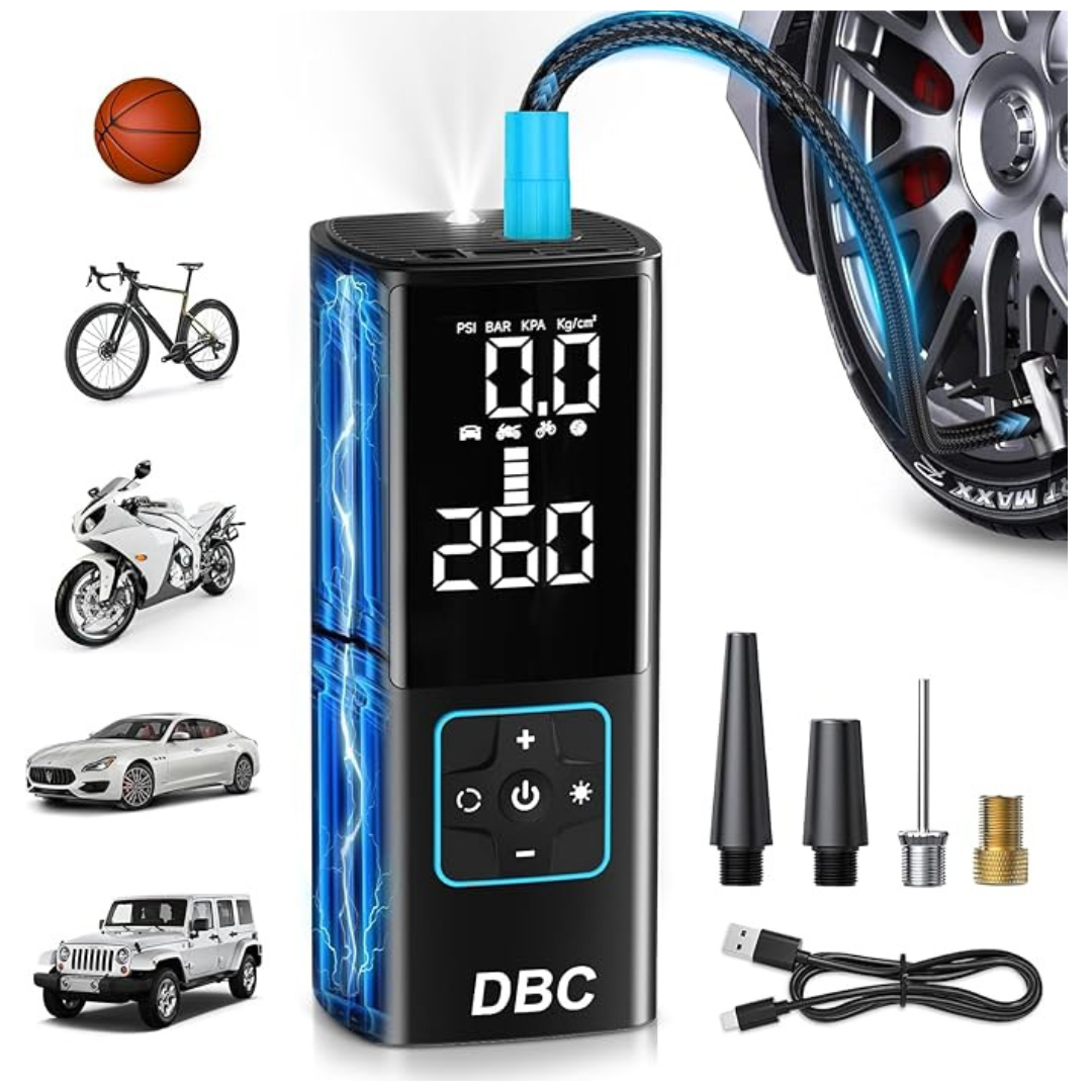 Portable Air Compressor Tire Inflator With Flashlight & Charging