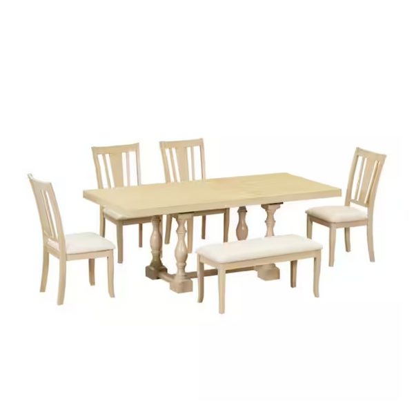 6-Piece Extendable Wood Top Dining Table Set