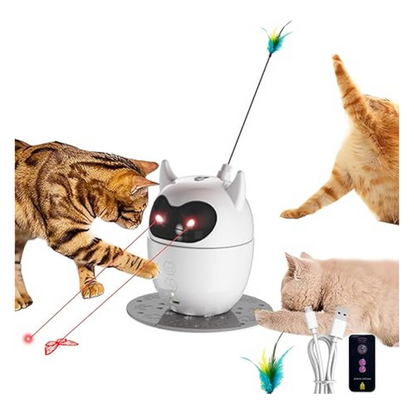 Dual-Mode Automatic Pet Laser Toy With Feather Teaser