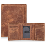 Men's RFID Tri Fold Leather Slim Wallets (Hunter Cognac)