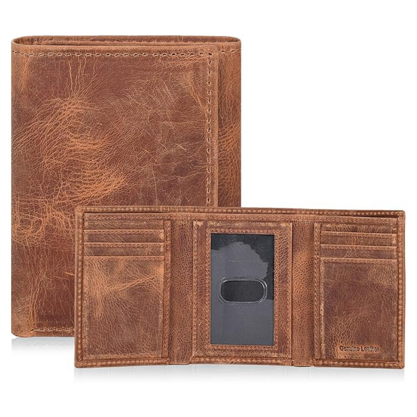 Men's RFID Tri Fold Leather Slim Wallets (Hunter Cognac)