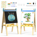 Height Adjustable Art Easel For Kids With Chalkboard & Magnetic Whiteboard