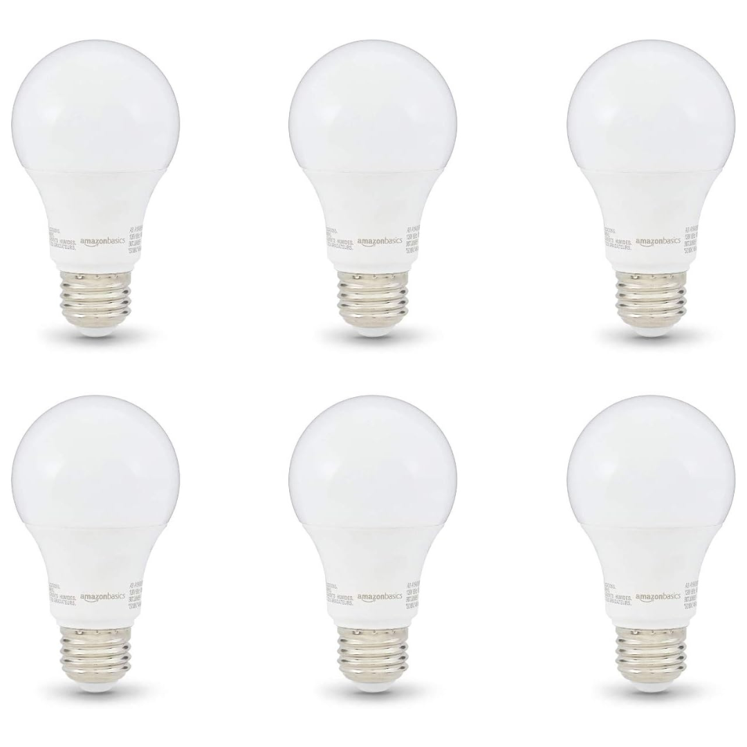 6-Pack Amazon Basics 6W (40W equiv) Non-Dimmable A19 LED Light Bulbs