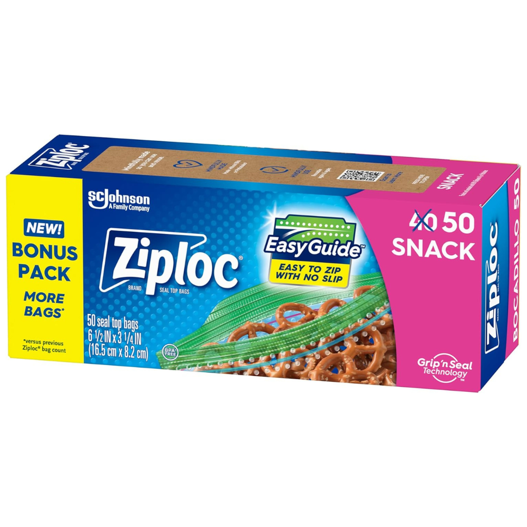50-Count Ziploc Snack Bags With Grip 'N Seal Technology