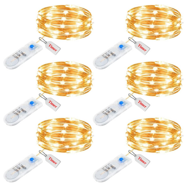 6-Pack 7-ft Minetom Fairy Lights Battery Operated String Lights W/ Timer
