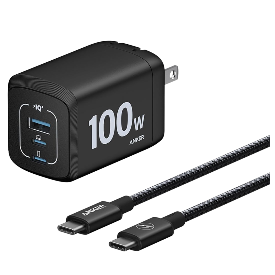 100W Anker Prime 3-Port USB-C & USB-A GaN Wall Charger With USB-C Cable