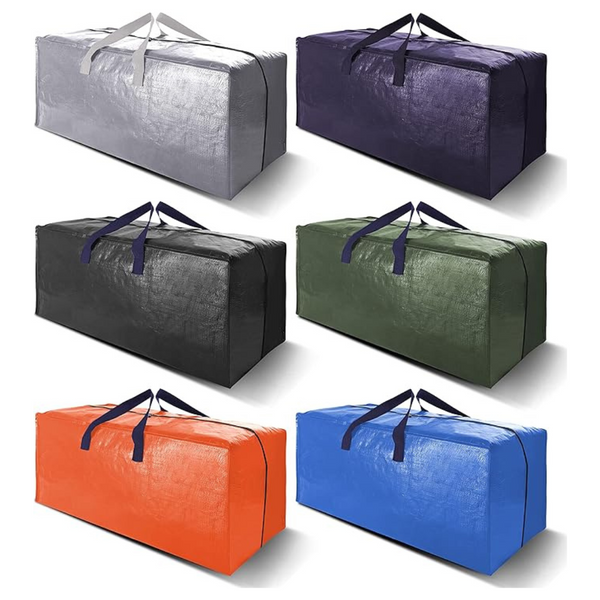 Set Of 6 Heavy Duty Extra Large Zippered Moving Bags W/ Straps