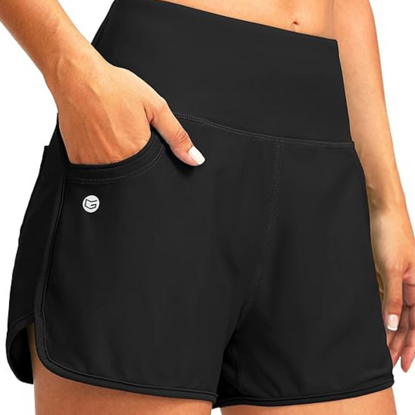 Women's 3" High Waisted Swim Board Shorts With Pockets (Various)