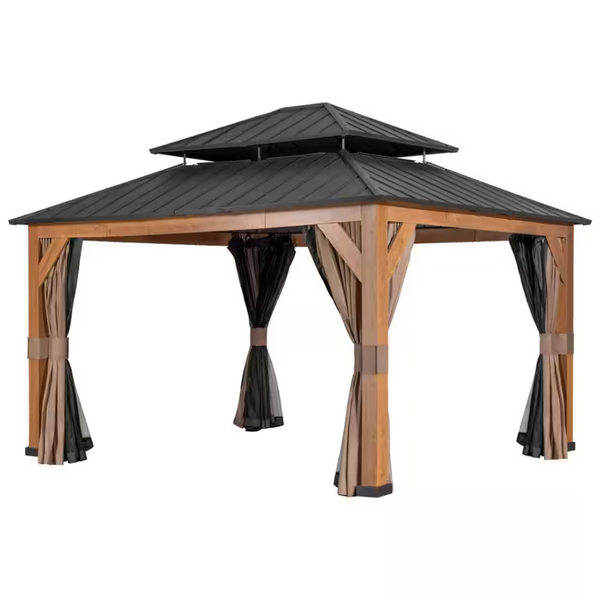 15ft x 13ft Wood Grain Aluminum Roof Gazebo