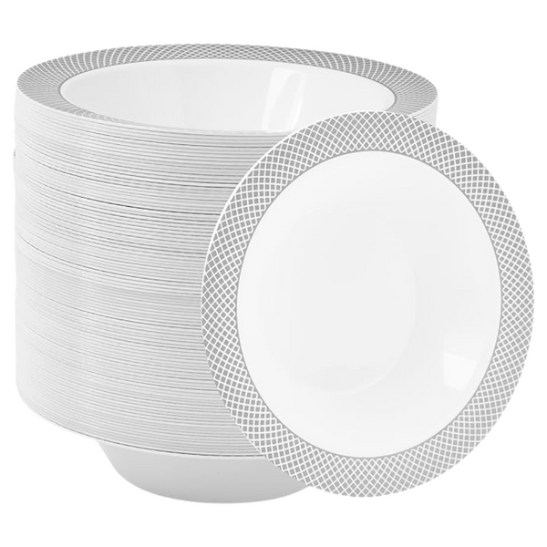JOLLY CHEF Premium Heavy Duty 12 Oz Plastic Bowls With Silver Rim (100 Count)