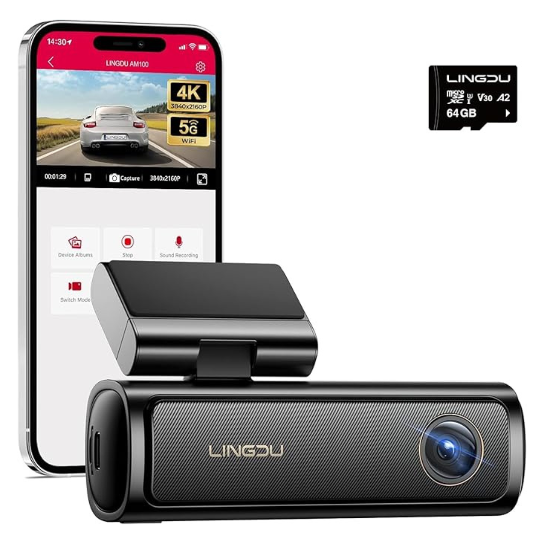 Lingdu AM100 4K Front And Rear Dash Cam With 64GB SD Card