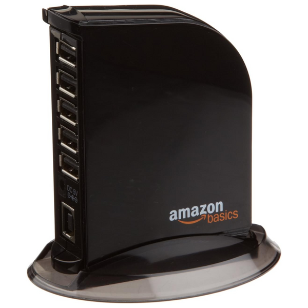 7-Port Amazon Basics USB 2.0 Hub Tower With 5V/4A Power Adapter