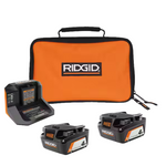 2-Count Ridgid 4.0Ah Lithium Ion Battery Starter Kit With Charger & Bag