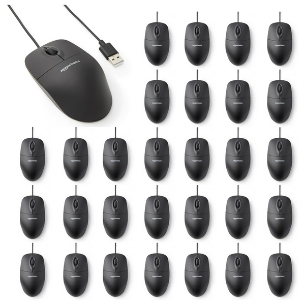 30-Pack Amazon Basics 3-Button USB Wired Mouse