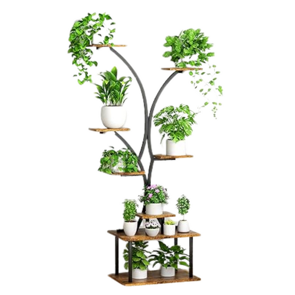 FIRSTNESS 8 Tier Metal Plant Stand Indoor W/Grow Lights