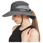 Women's Wide Brim UPF 50+ Ponytail Sun Bucket Hats