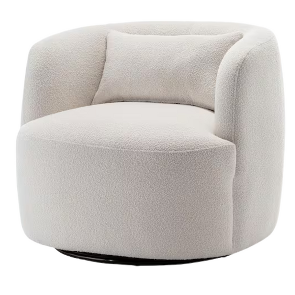 Beige Polyester Barrel Chair With Swivel