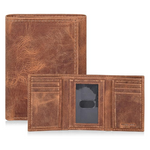 Men's RFID Tri fold Leather Slim Wallets (Hunter Cognac)
