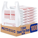 1000-Count 12" x 6.5" x 21" White Thank You Plastic Carry Bags